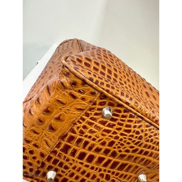 Eric Brand Brown Alligator Embossed Large Travel Tote Work Bag Bamboo Handle - Picture 6 of 12